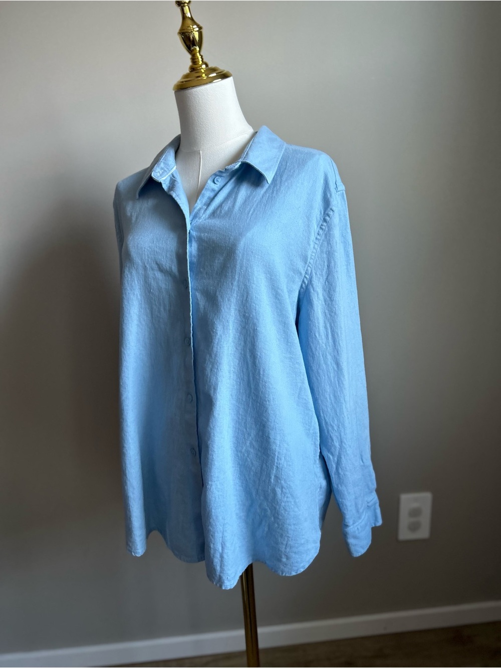 Linen blend Light Blue Button-down long sleeve Shirt minimalist neutral summer